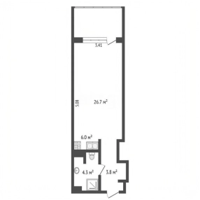 Квартира-студия: Кача, улица Авиаторов, 1Гк7 (42.15 м²)